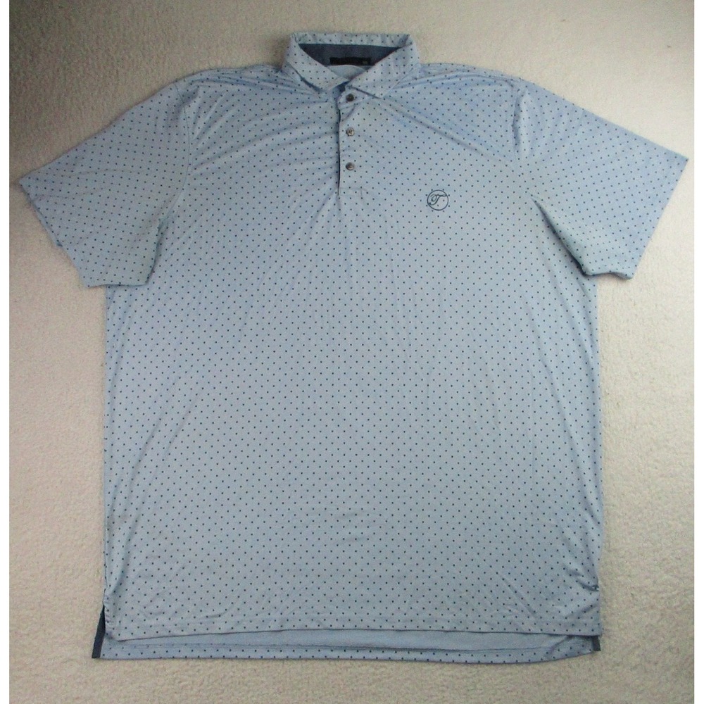 Greyson Polo Shirt Mens 2XL Light Blue Dot Pattern Performance Golf‎ Stretch AOP